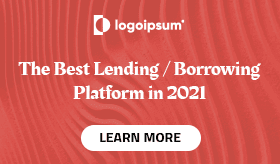 Digital banner advertising "the best lending/borrowing platform in 2021" with a call-to-action button saying "learn more".