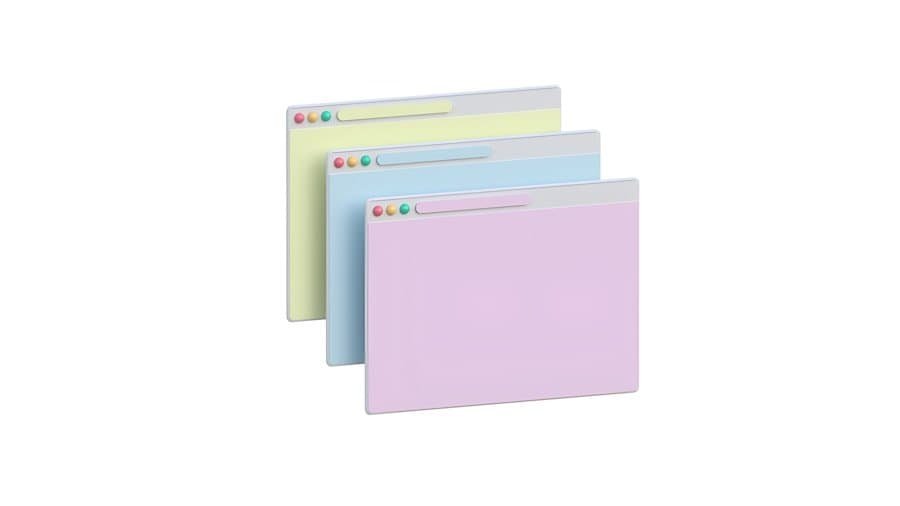 Three overlapping browser windows with a pastel color scheme.